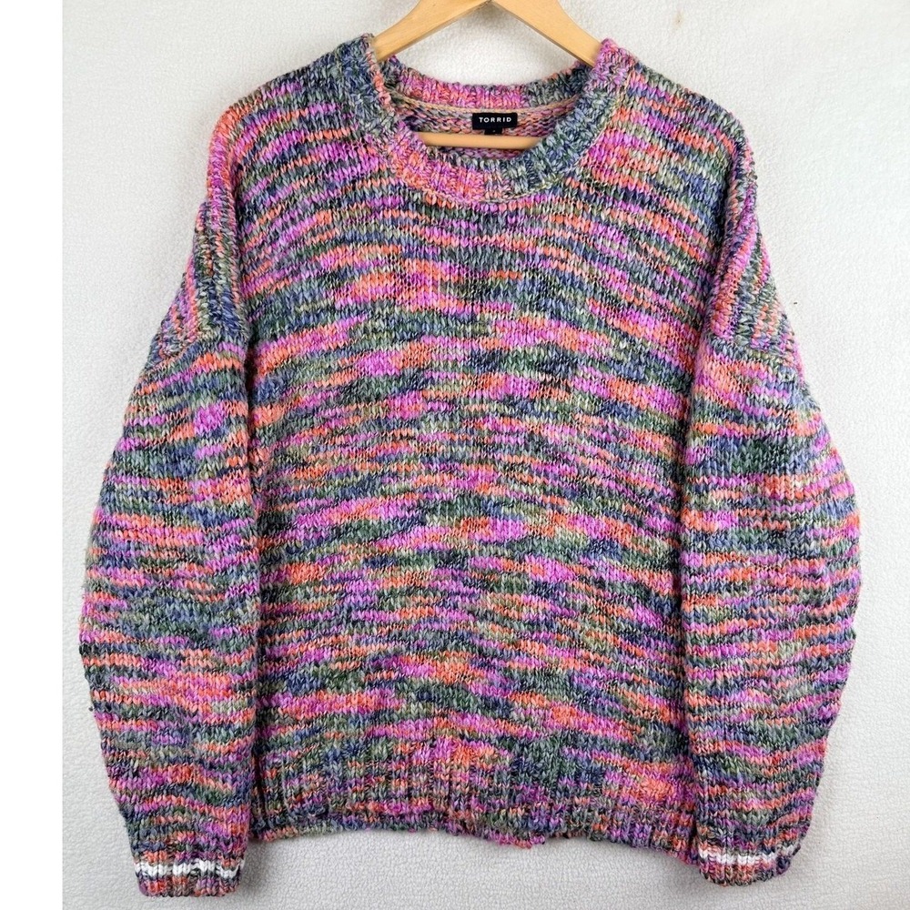 Torrid Sweater Womens 2 Multicolor Striped Chunky Knit Crew Neck Pullover